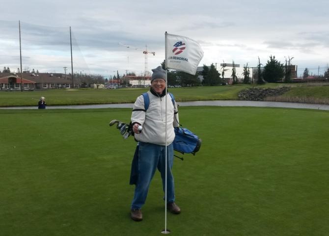 Larry is new to hickory golf and this was only his fifth round playing with hickories. He used a cleek on the downhill 158 yard 16 th hole.