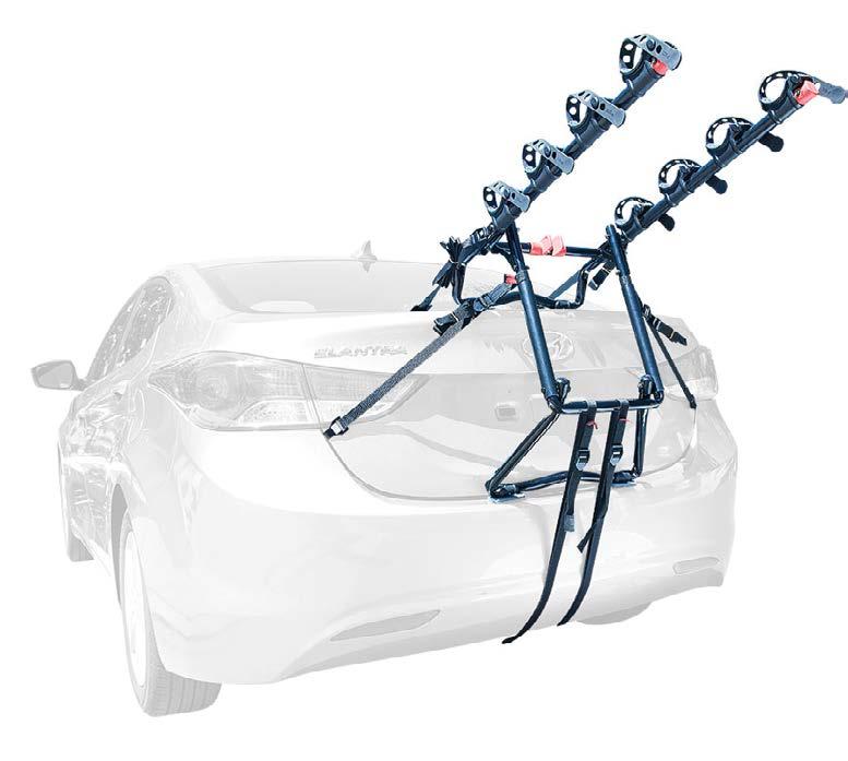 New Tie-Down Cradles & Straps Individually Secure And Protect Bicycles. Patented Design Fits Sedans, Hatchbacks, Minivans & SUV s. Padded Lower Frame Keeps Bicycles Away From Vehicle.