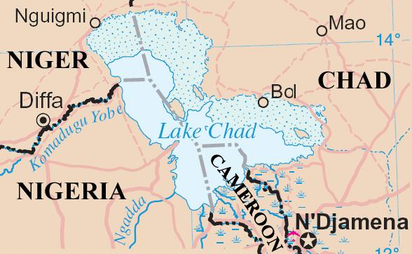 blue dotted line) Lake Chad provides water
