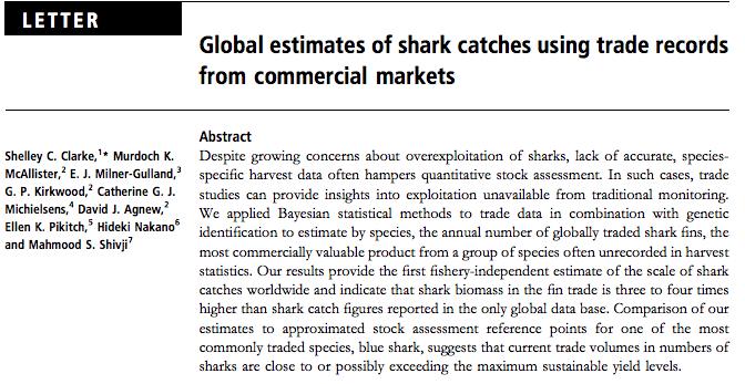 Global shark fisheries represent a complex management problem 3) Accurate catch and trade statistics are lacking from many