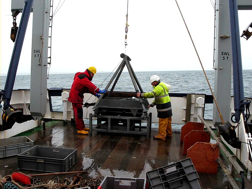 Figure 4. Grab sampling onboard RV Prince Madog, Cardigan Bay, October 2012.