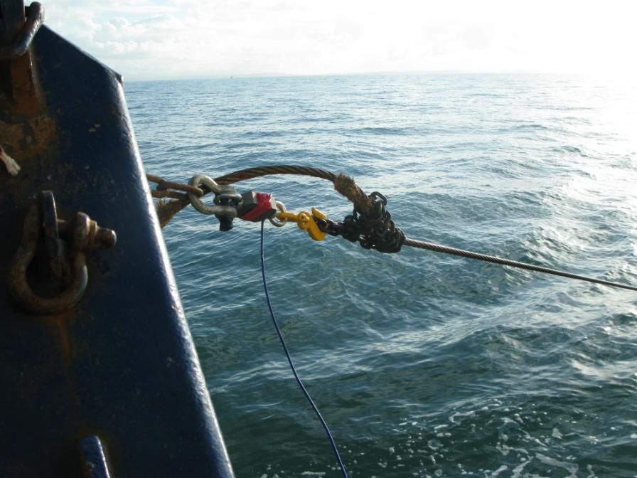 Figure 6. Load cell measuring tension on cable towing scallop dredges, as a proxy for fuel consumption.