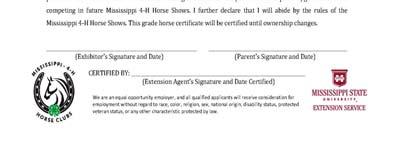 State 4 H Horse Meeting Voted to utilize a stamp for grade horse forms Stamp costs $10; make check payable to MS 4