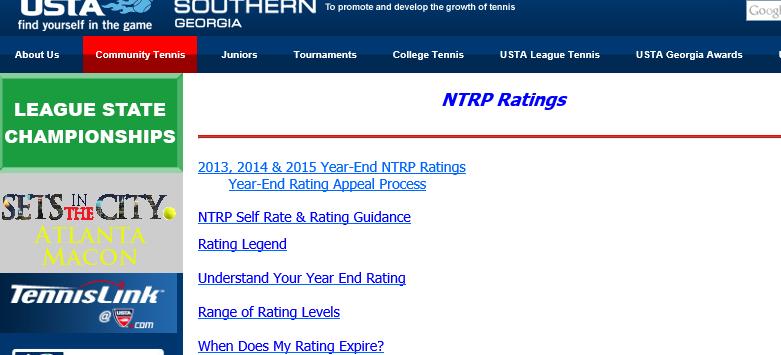 enter your credit card for payment of player registration fees to complete the transaction and print a receipt. Your Guide to NTRP Ratings To learn more about the NTRP rating system visit www.georgia.