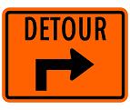 Name Detour Ahead MUTCDC Code TC-10 750mm x 750mm Indicates that drivers will be temporarily re-routed from the through path of the roadway, around a work zone.