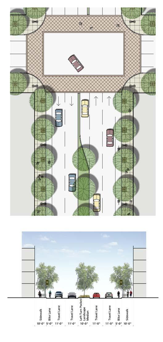 64 Traffic Lanes:...Four 11 lanes, plus 10 left turn pocket / landscaped median Bicycle Lanes:.