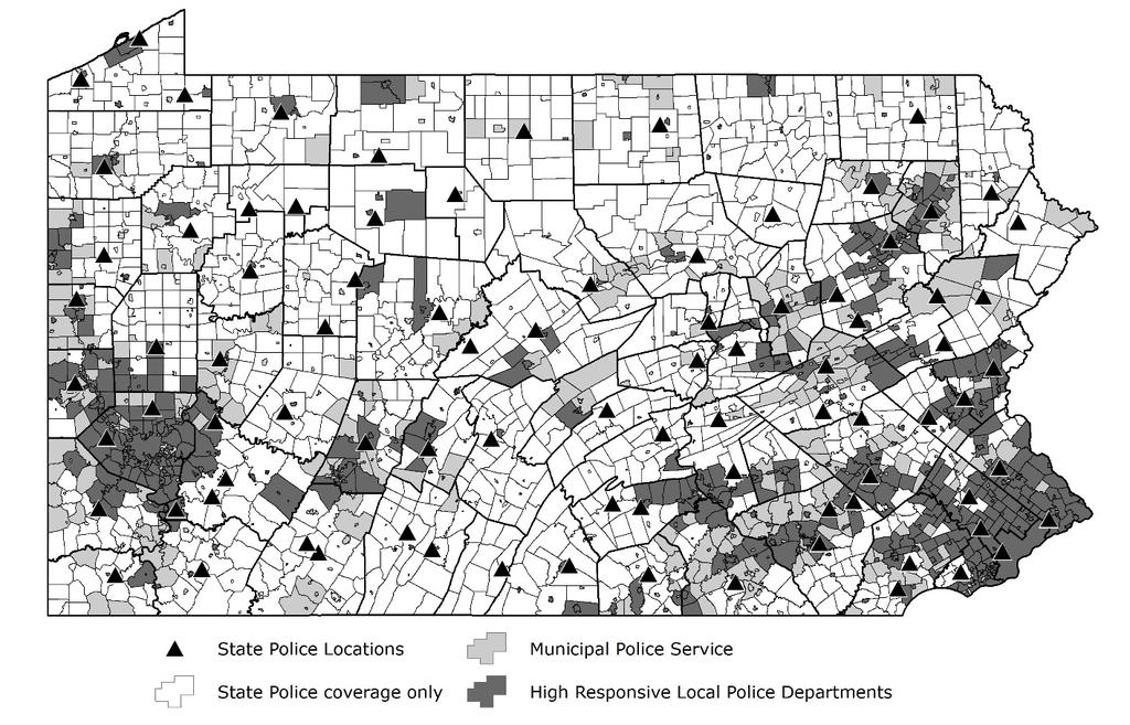 Figure 3: Pennsylvania Municipalities by Type of Police Coverage Source: Pennsylvania Department of Transportation, 2011-2015 and Pennsylvania Department of Community and Economic Development, 2016.