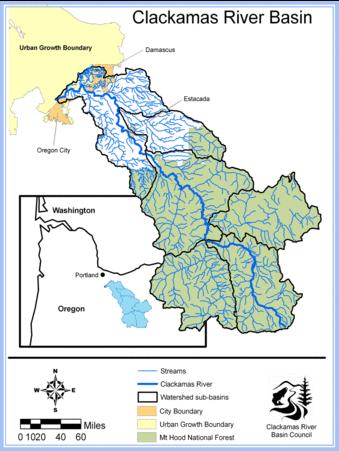 Watershed Facts The Clackamas River basin encompasses nearly 1,000 square miles.