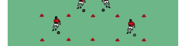 Each player has a ball and a square each. Players perform the following exercises. Tap ball side to side with the inside of each foot.