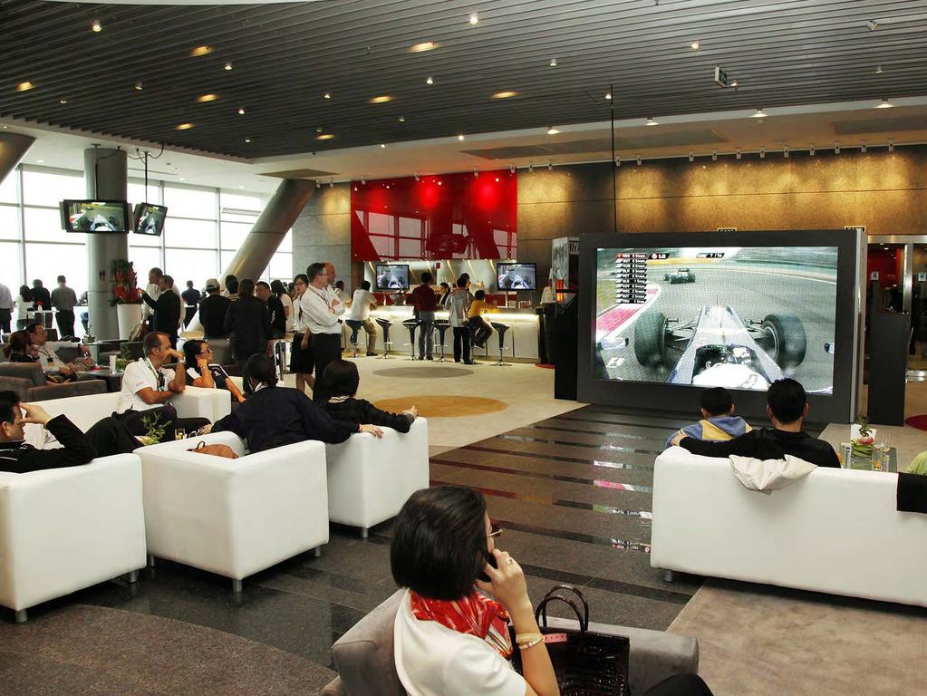 Formula One Paddock Club Weekend Giant screens in the Formula One Paddock Club allow you to follow all of the action and race timings or you may prefer to watch from the various terraces or the