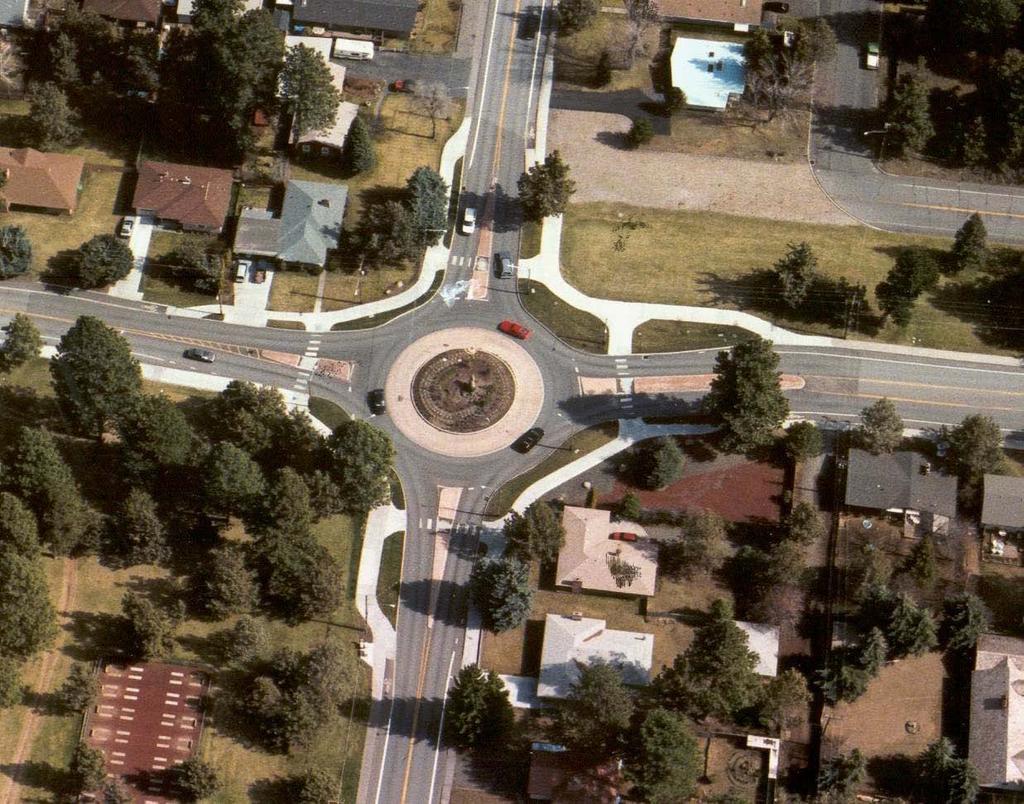 Roundabout design characteristics Separated sidewalk to direct peds to crosswalks Splitter island Slow speed