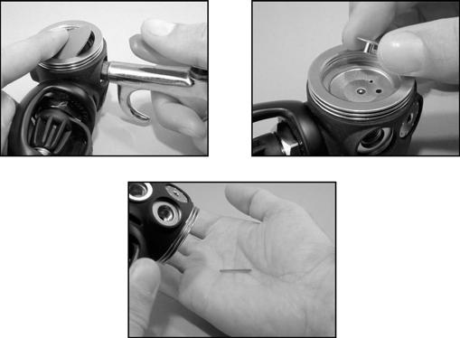 Use a 32mm flat spanner to unscrew the dry chamber from the body. Remove the spring pad (5).
