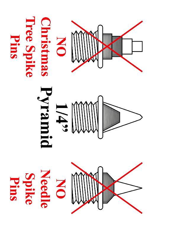 Facility restrictions: The use of ¼ pyramid spikes will be strictly enforced in all events other than High Jump which