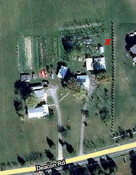 Figure 2: Site 2 Aerial photograph of farmland (x indicates experiment location).
