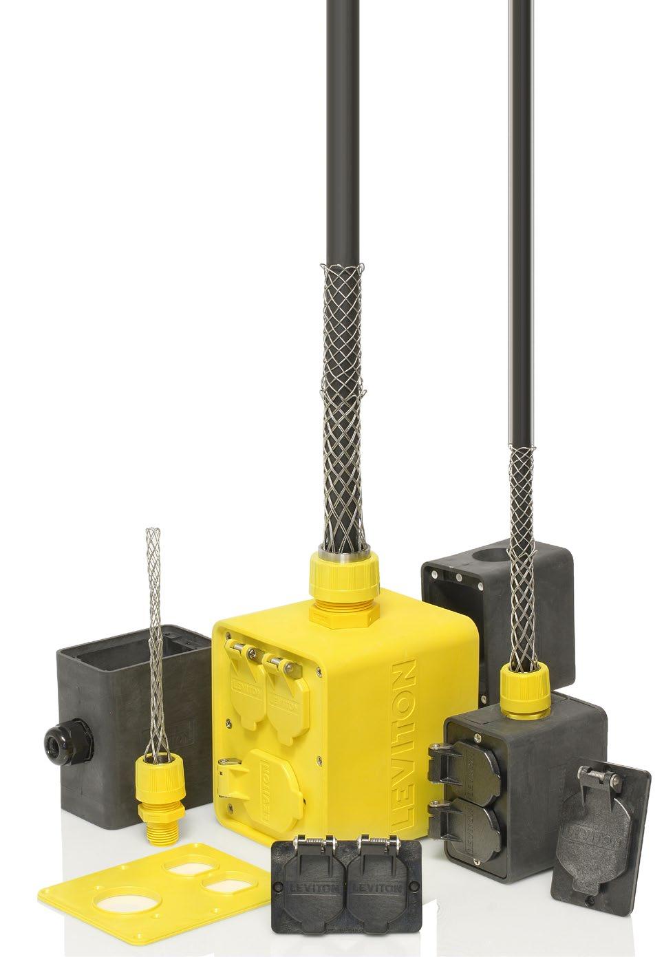 Product Bulletin Industrial Grade Portable Outlet Boxes, Wire Mesh Grips & Coverplates Portable Electrical Outlet Boxes from Leviton are the perfect solution for creating