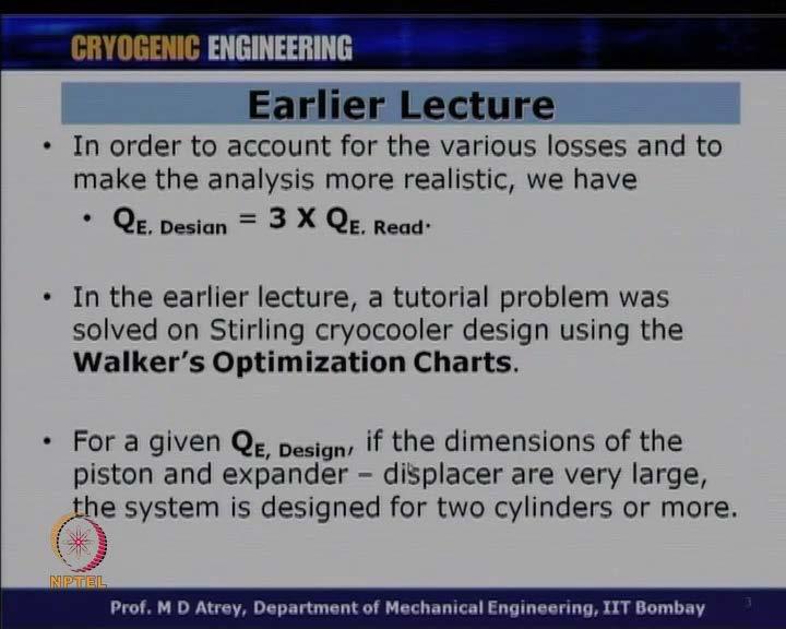 (Refer Slide Time: 01:27) Also we understood that, in order to account for the various losses and to make the analysis more realistic, we took some Q E design value that is cooling effect required