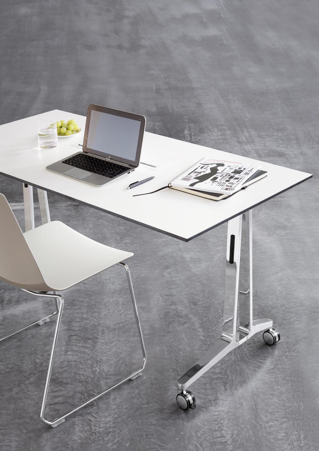 Tables that are not needed can be flipped up and compactly nested to save space.