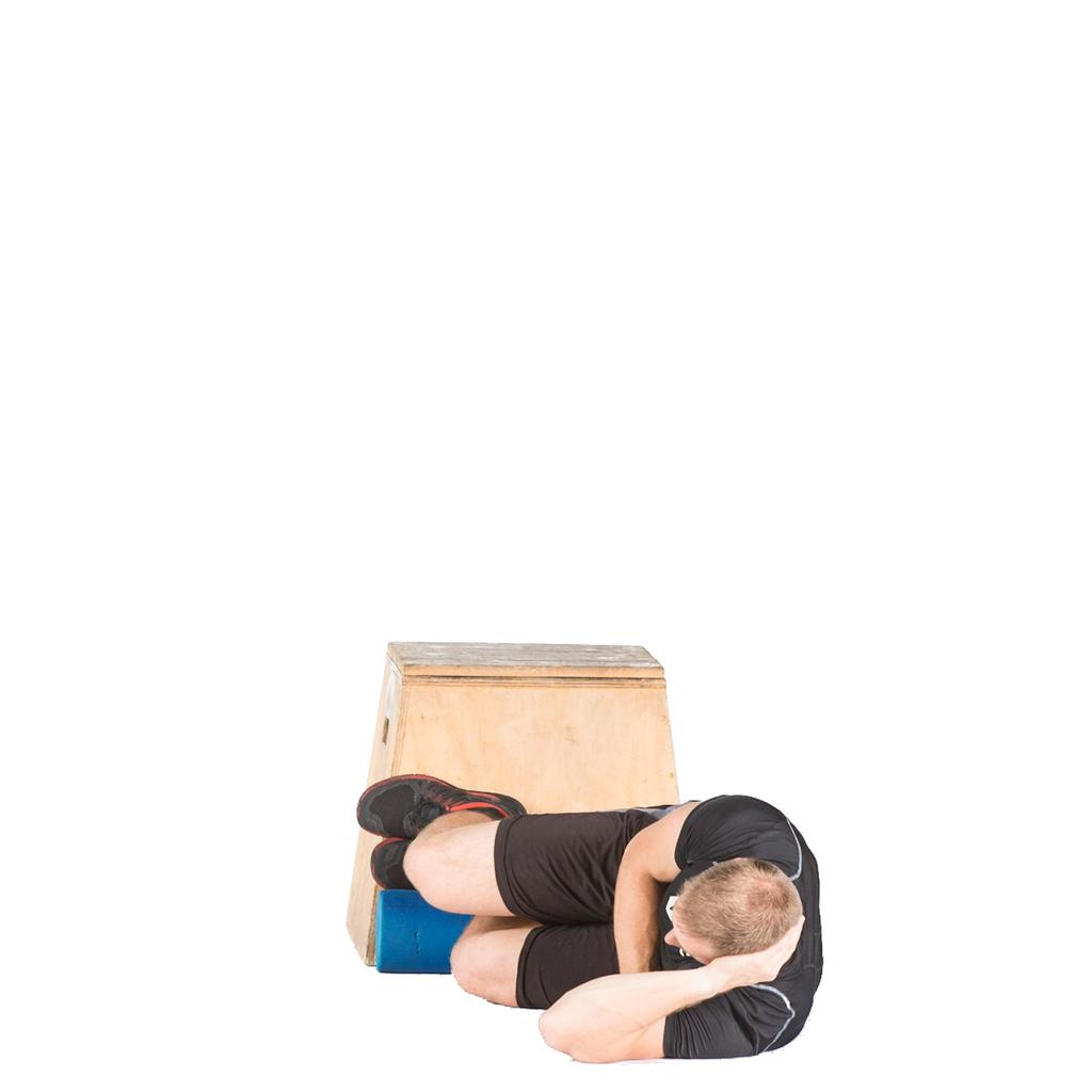 Warm-down 3. 90-90 Right Glute 1. Lay on left side with feet flat against a wall. 2. Legs and hips should be at 90 degree angles. 3. Press into the wall with left foot to round lower back, and push right knee forward (without moving feet).