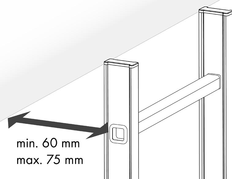 Specifications for the wall clearance at the ladder exit According to DIN EN ISO 14122-4: 2016: The distance between rung and stepping area at the ladder exit may be maximally 75
