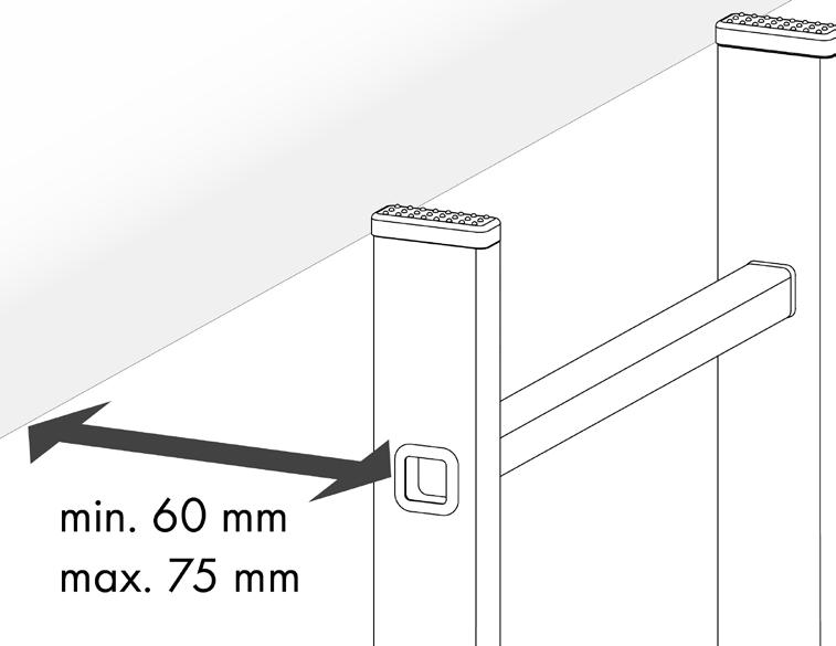 Specifications for the wall distance at the ladder exit According to DIN EN ISO 14122-4: 2016: The distance between the rung and the stepping surface at the