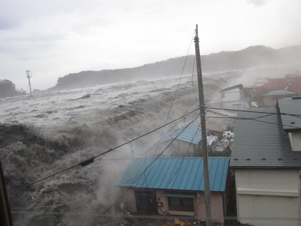 Tsunami hit Japan - Miyako City, Iwate Prefecture - Tsunami easily surmounted the Great Seawall.