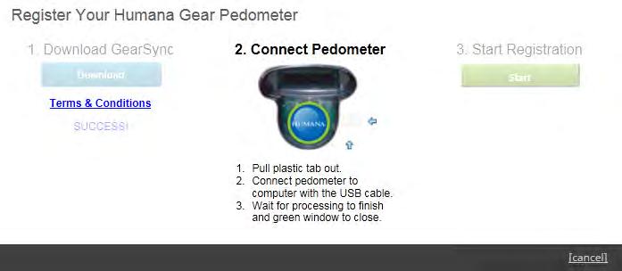 The Register Your Humana Gear Pedometer dialog box will appear.