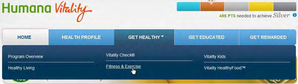 3. Click on Get Healthy in the navigation and choose Fitness & Exercise from