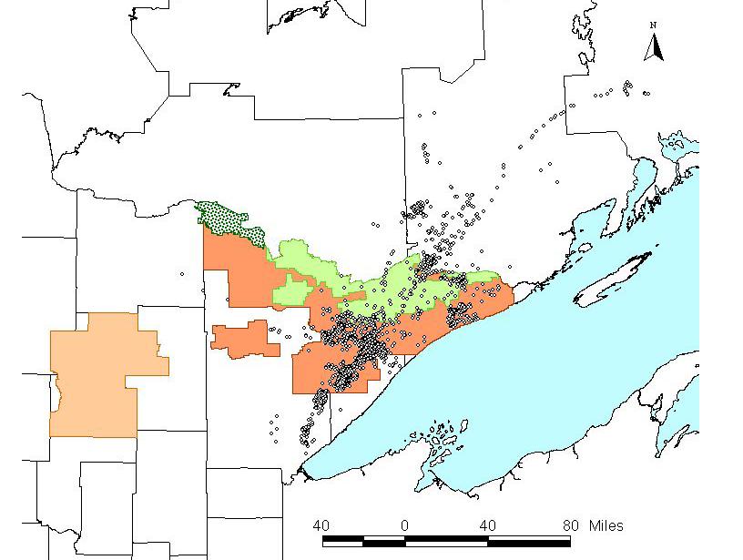 Location and Distribution We obtained locations or mortality checks of the radiocollared lynx in Minnesota with functioning transmitters approximately bi-weekly in 2009.
