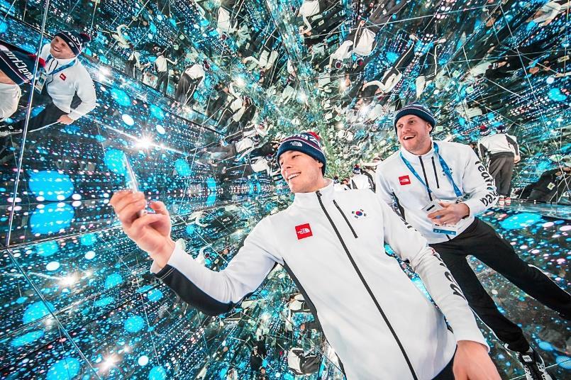 Inside the Infinity Room at Samsung Olympic Showcase in Gangneung Olympic Park, Matt Dalton and Mike Testwuide from the South Korea Men s