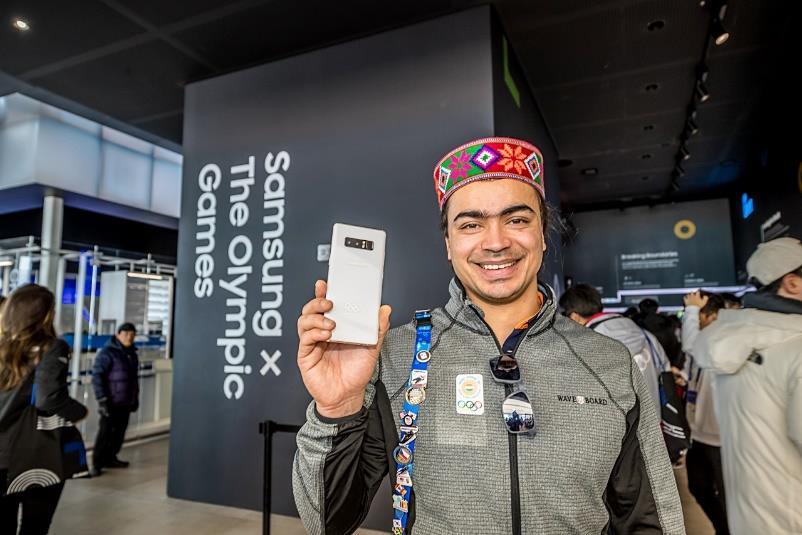 Six-time Olympian from India, Shiva Keshavan poses for a photo with his PyeongChang 2018 Olympic Games Limited Edition at Samsung Olympic Showcase in Gangneung Olympic Park in South Korea.