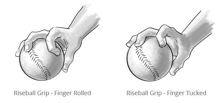 Essential Softball Pitching Grips Page 21 The second variation is the same, except instead of curled onto the side of the ball, the index finger is tucked back towards the hand.