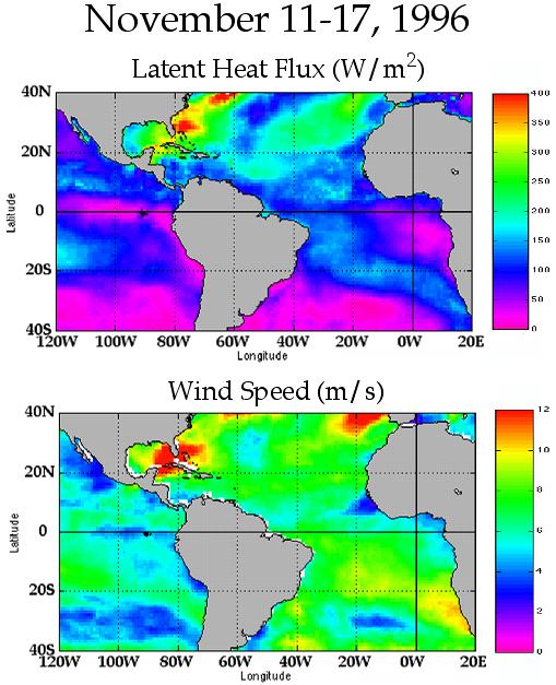 correlation between surface wind speed and latent heat