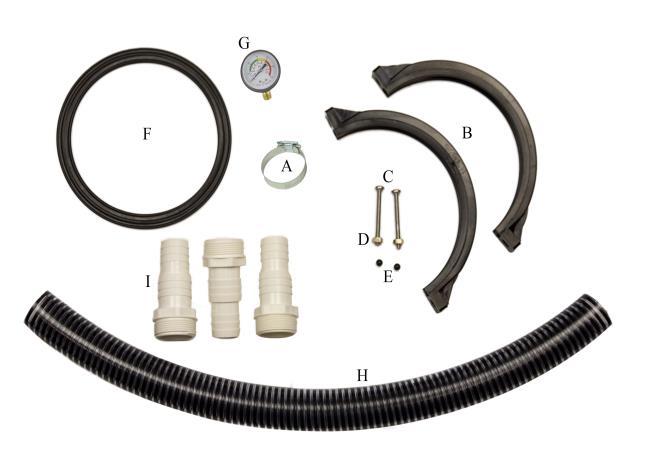 Protectors 2 F Pressure Gauge 1 G Filter Hose size varies by model 1 H O-Ring 1 NOTE: Filter hose is used to connect filter to pump For use with 6-way multi-port valve Ref Description QTY A #24 Hose