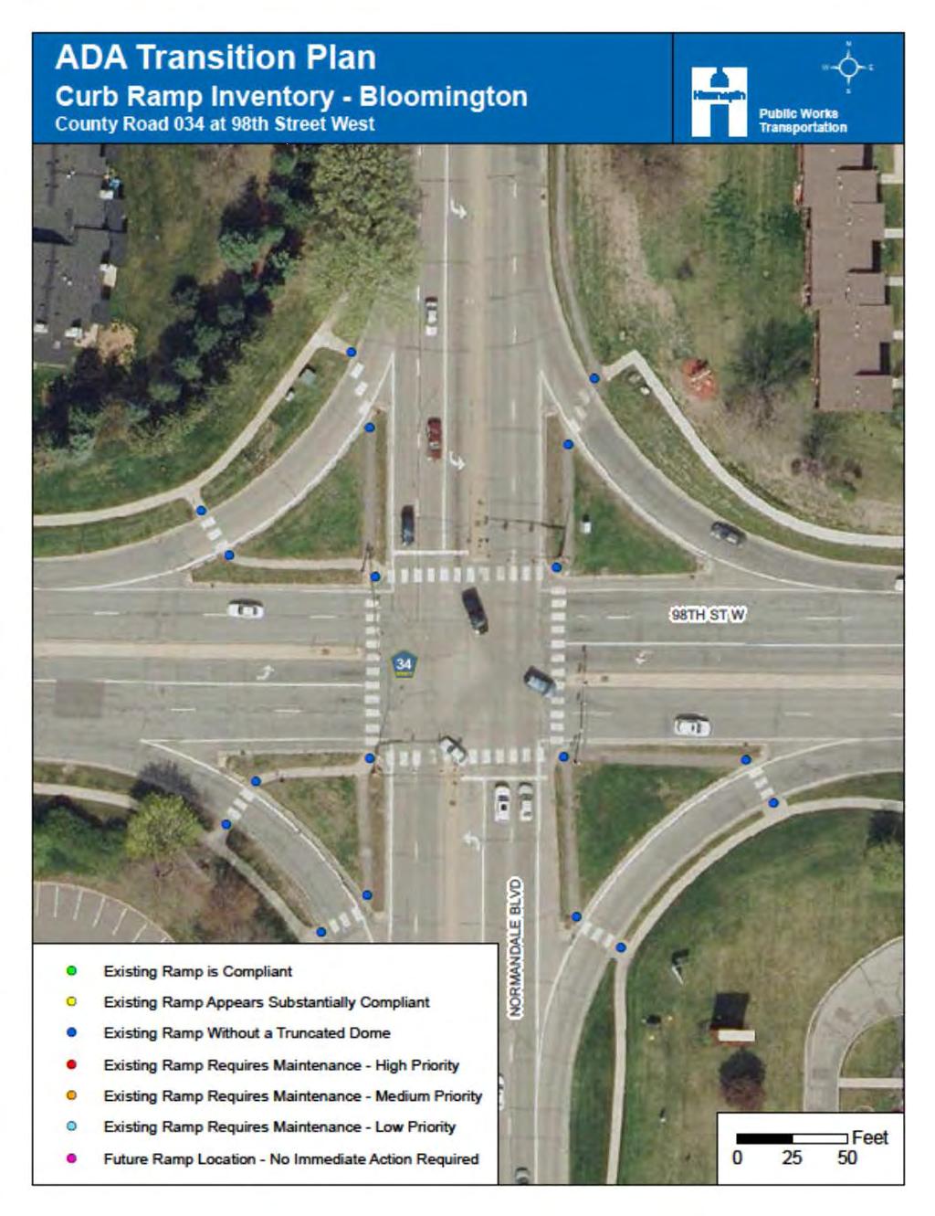 In addition to the pedestrian ramp reports by municipality, a detailed map of each intersection is available by request from the Transition Plan Implementation Engineer.