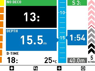 MISSED DECO STOP MODE If the stop depth is exceeded by more than 1m (3ft) for more than three minutes (Figures 22-23), ICON HD considers it a dive violation and the display will show VIOLATION - DECO.