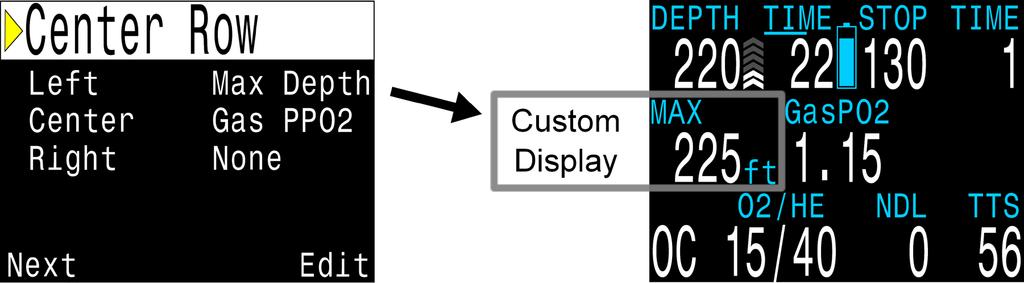 Center Row Configuration In most modes, the center row displays can be customized. Configure the center row in the System Setup Center Row Menu.