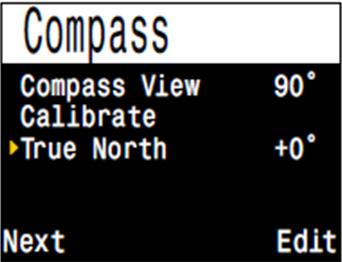 Compass Setup Compass View The Compass View settings can be set to: ff: The compass is disabled. 60, 90, or 120 : Sets the range of the compass dial that is visible on the main screen.