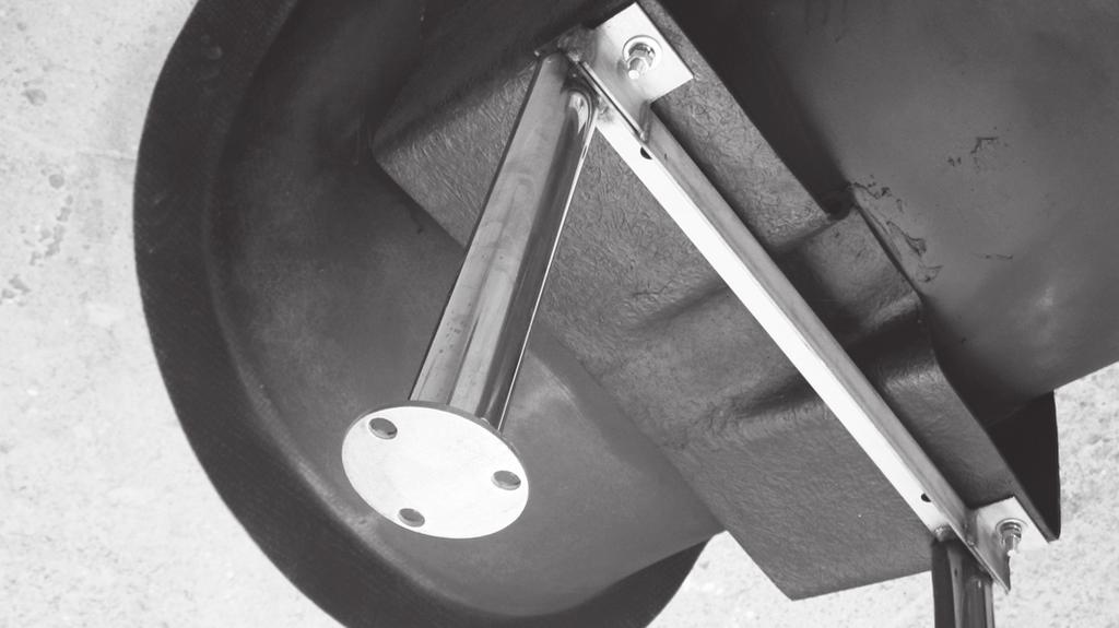 Place the provided 3/8 flat washer on a 3/8 x 1-1/2 stainless steel bolt, from the underside of the Exit Section Landing Pad through the stainless steel leg bracket, place a flat washer, lock washer