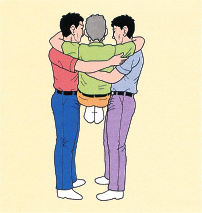 Carrying someone in pairs 3 How to move someone in threes Kneel down as in Figure 57.