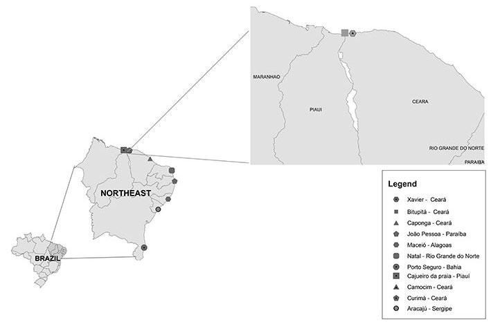 44 Figure 2. Maps showing the states of northeast Brazil where surveys were conducted and locations where sea cucumber fishing activities have been identified. (Illustration by M. Fernandes).