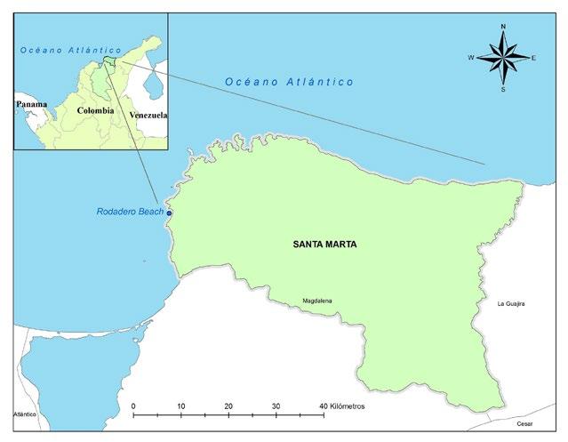 66 Figure 1. Marine and coastal areas of the Colombian Caribbean Sea (by Jose Viillacob). Blue point indicates the study area.