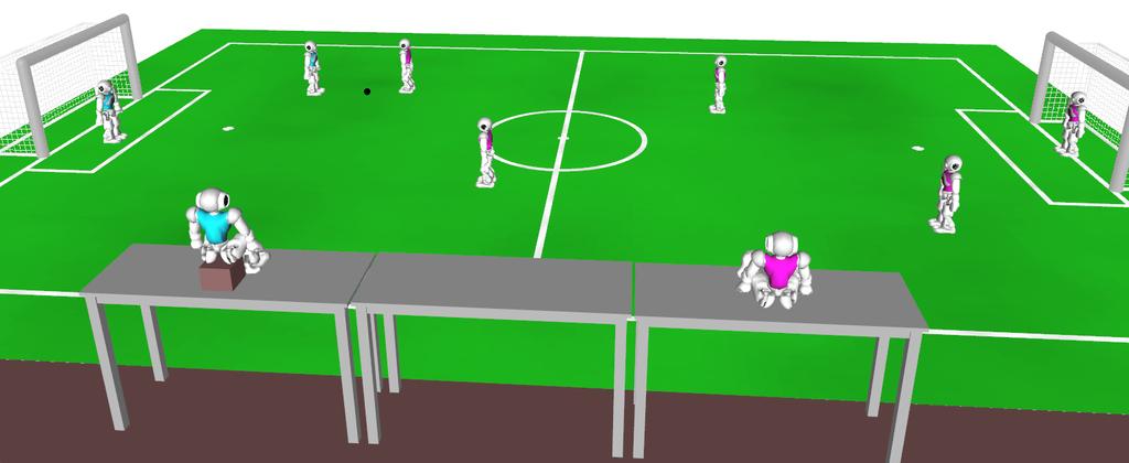 Figure 6: Two coaching robots observing a game. The left robot is sitting on a seating platform. The right robot sits on the table. 2.