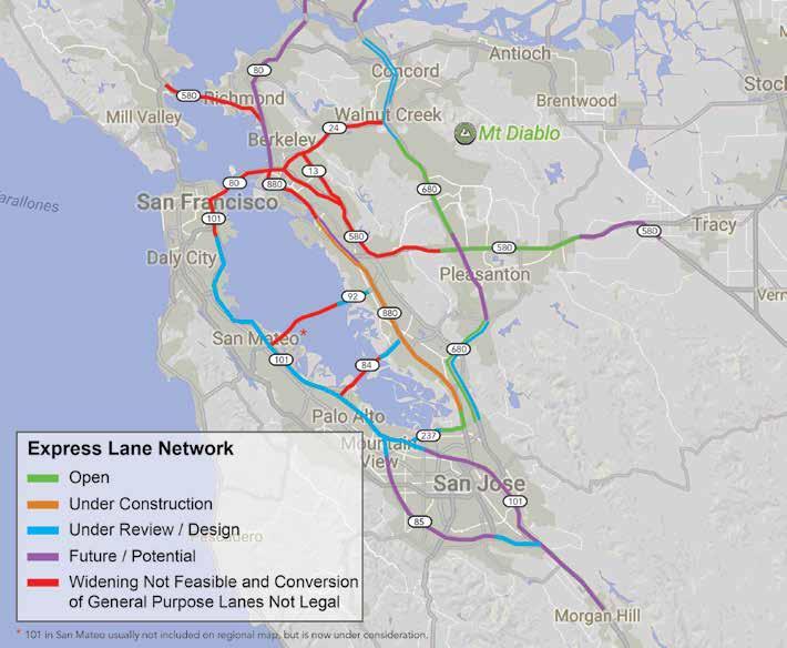 Currently, adding express lanes in key areas is not feasible Red lines show areas without carpool lanes and where we can t get express lanes without state approval In the areas without carpool or
