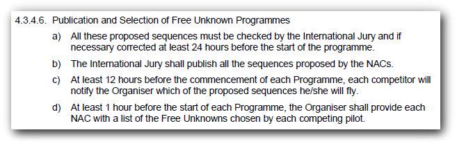 These rules were quite simple and clear. It required the Jury is "announce" (this would also mean "publish" or "post" in realistic terms) the Unknown programme 24 hours before it was to be flown.