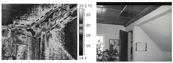 Figure 2. The points of air leakage in the top floor ceiling do not normally show well in a thermal survey.