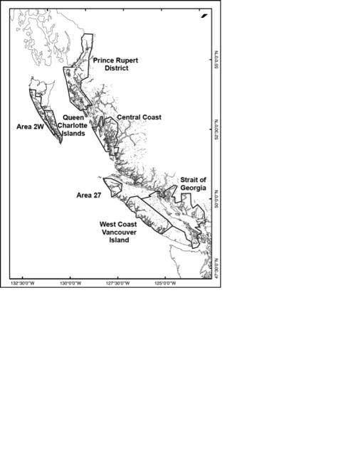 Figure 1 Figure 1. Pacific herring stock areas in British Columbia (Figure from Schweigert et al., 2010). Pacific herring have been the subject of important fisheries for millennia.