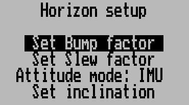 Compass and Horizon setup This menu is accessible from the main menu. Here you will find various functions to setup and calibrate your SP-1, SP-2 or SP-3 sensor package.