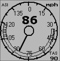 The Air speed indicator The airspeed indicator (ASI) can indicate airspeed in mph (miles per hour), knots (nautical miles per hour) or km/h (kilometers per hour). This is selected in the mode menu.