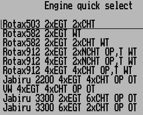 Engine type quick select This menu allows you to quickly select an engine type for your Ultra setup.
