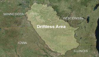 Driftless refers to a geographic area in the Midwest that remained unglaciated during the last ice age.